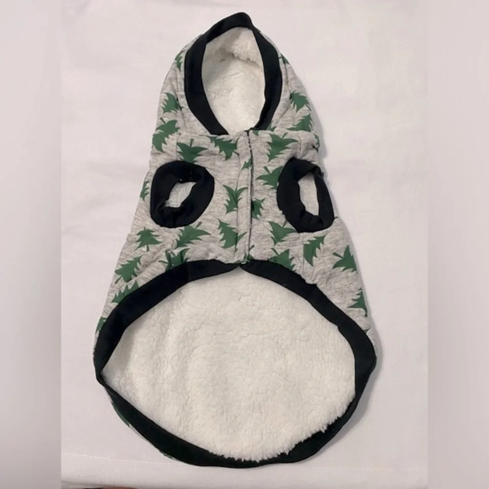 Pup Under the Tree Dog Hoodie Gray/Green Size Large
